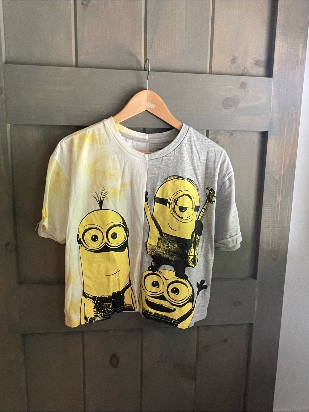 Disney Yellow & Gray Minions Split Graphic Tee